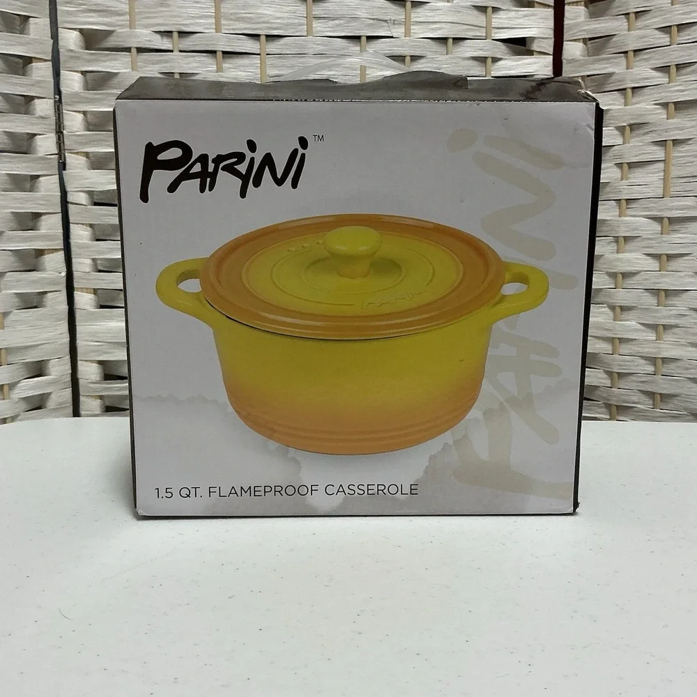 Parini 1.5 Quart Flameproof‎ Casserole Yellow Ceramic, New in Box
